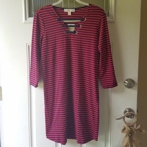Michael Kors Blue Red Striped 3/4 Sleeve Dress XS